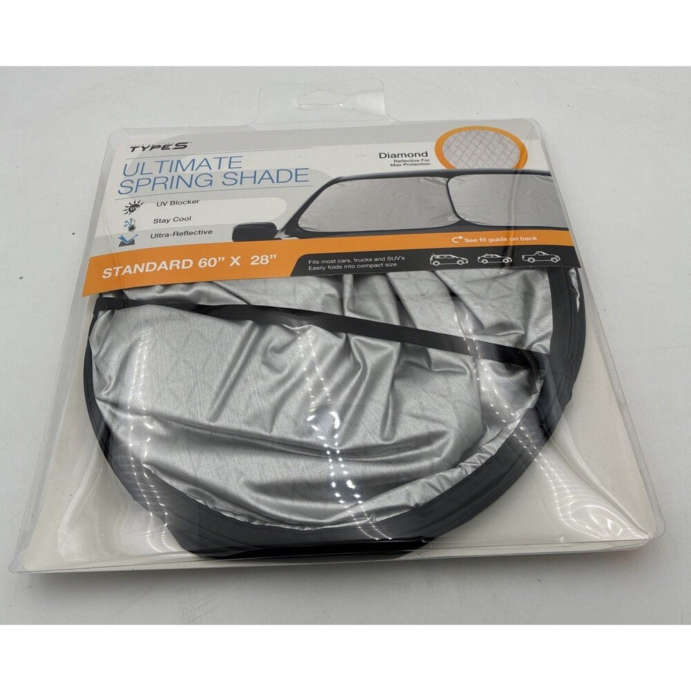 Type S Ultimate Spring Car Sun Shade, Standard 60" x 28", Auto Windshield Shade